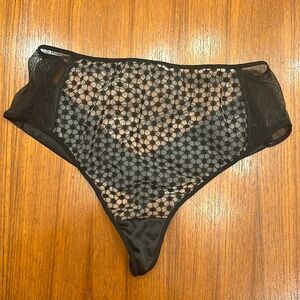 Victoria’s Secret Black Embroidered Mesh & Satin High Waist Thong